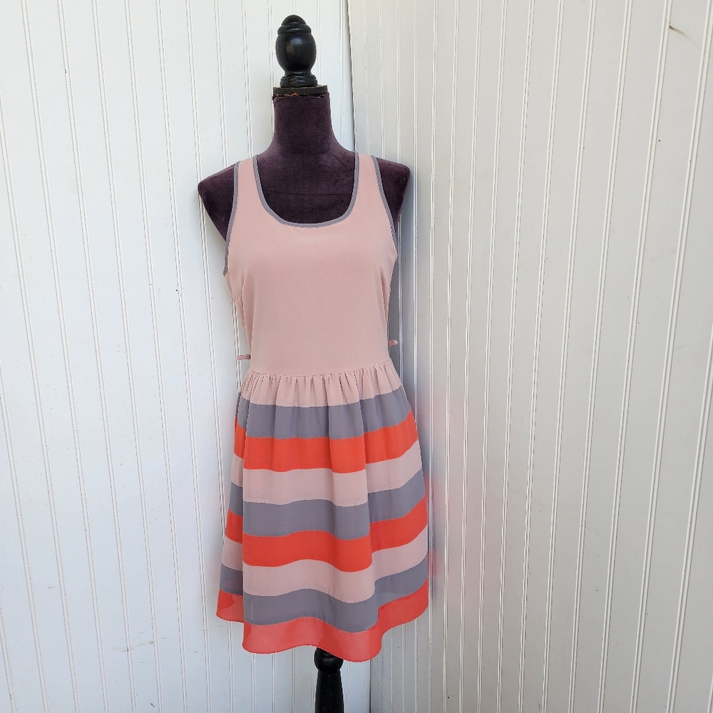 Maison Jules Pink and Gray Striped Dress